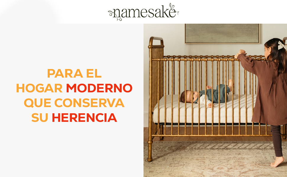 Cuna de metal convertible 3 en 1 Americana marca Namesake en color Vintage Oro