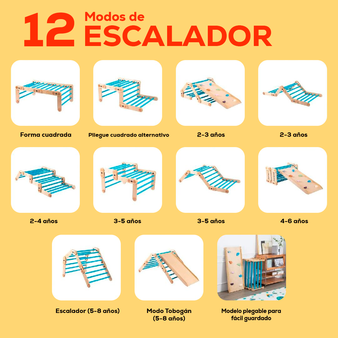 Juego de Escalada de Madera Americano para niños con 12 modos de escalador
