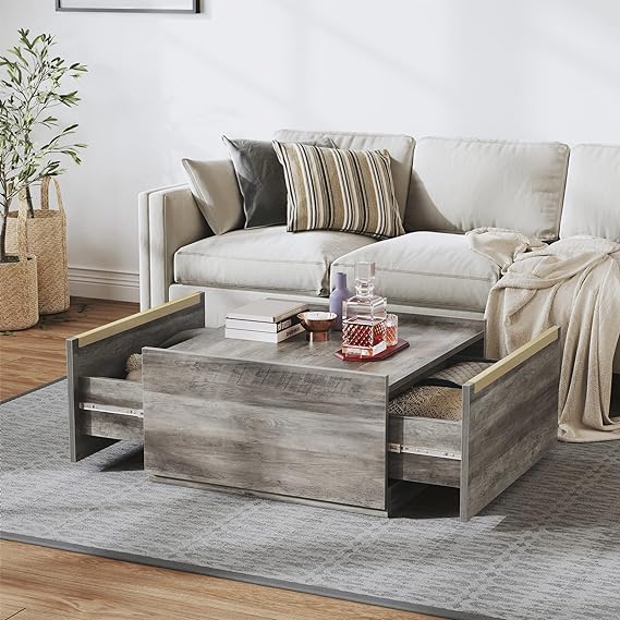 Mesa de centro rústica Yitahome con cajones en gris