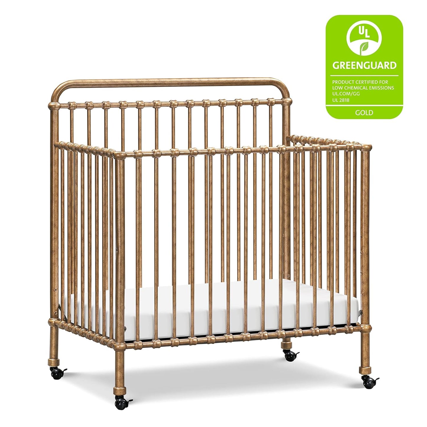 Cuna de metal convertible 3 en 1 Americana marca Namesake en color Vintage Oro