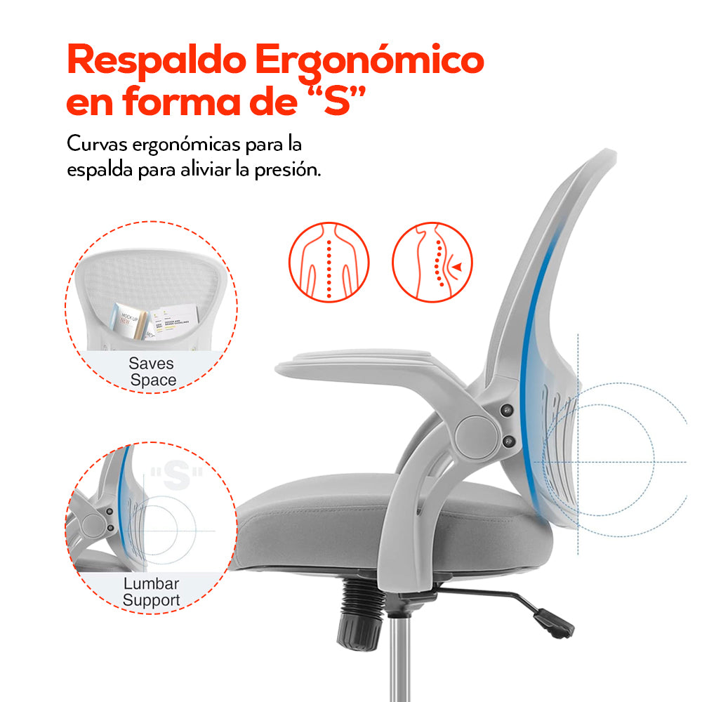 Silla de oficina ergonómica Americana marca JHK con soporte lumbar y reposabrazos en Gris