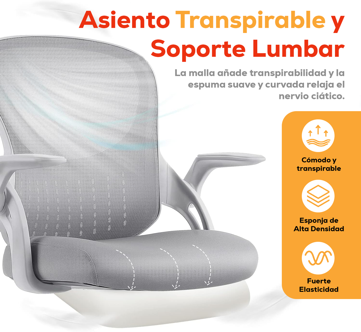 Silla de oficina ergonómica Americana marca JHK con soporte lumbar y reposabrazos en Gris