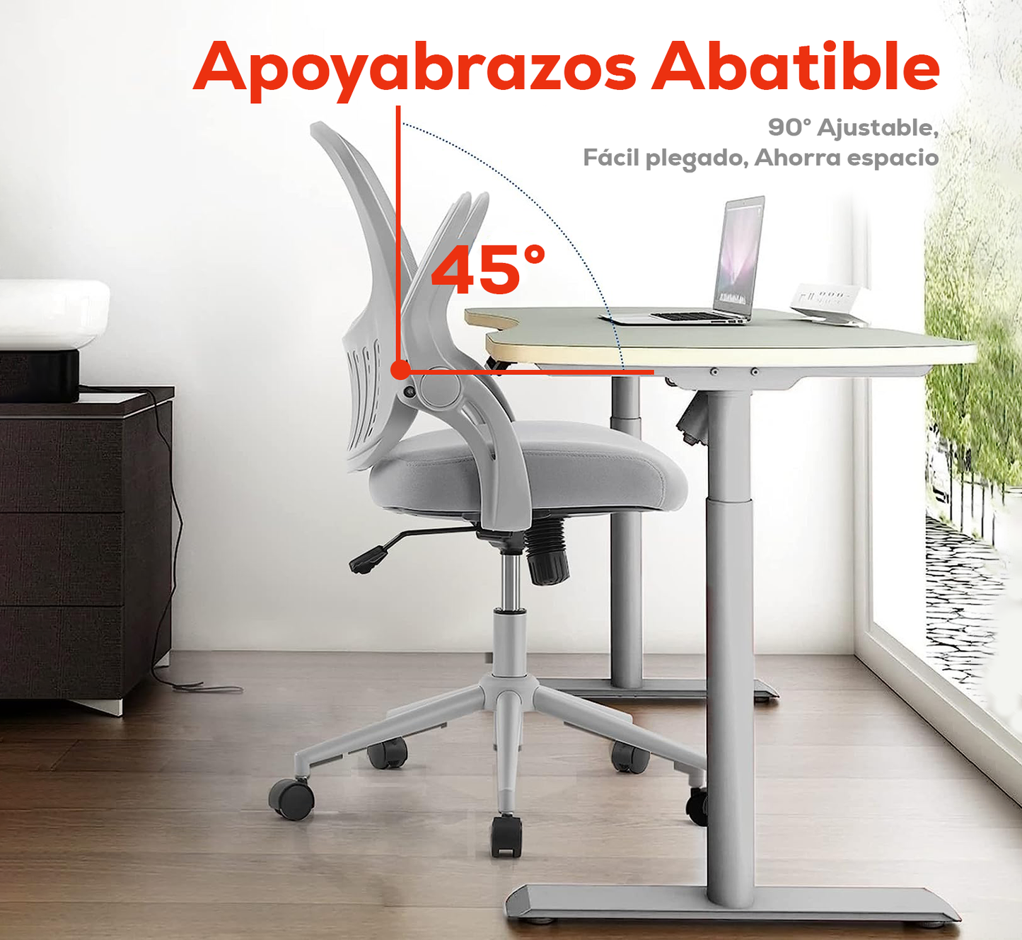 Silla de oficina ergonómica Americana marca JHK con soporte lumbar y reposabrazos en Gris