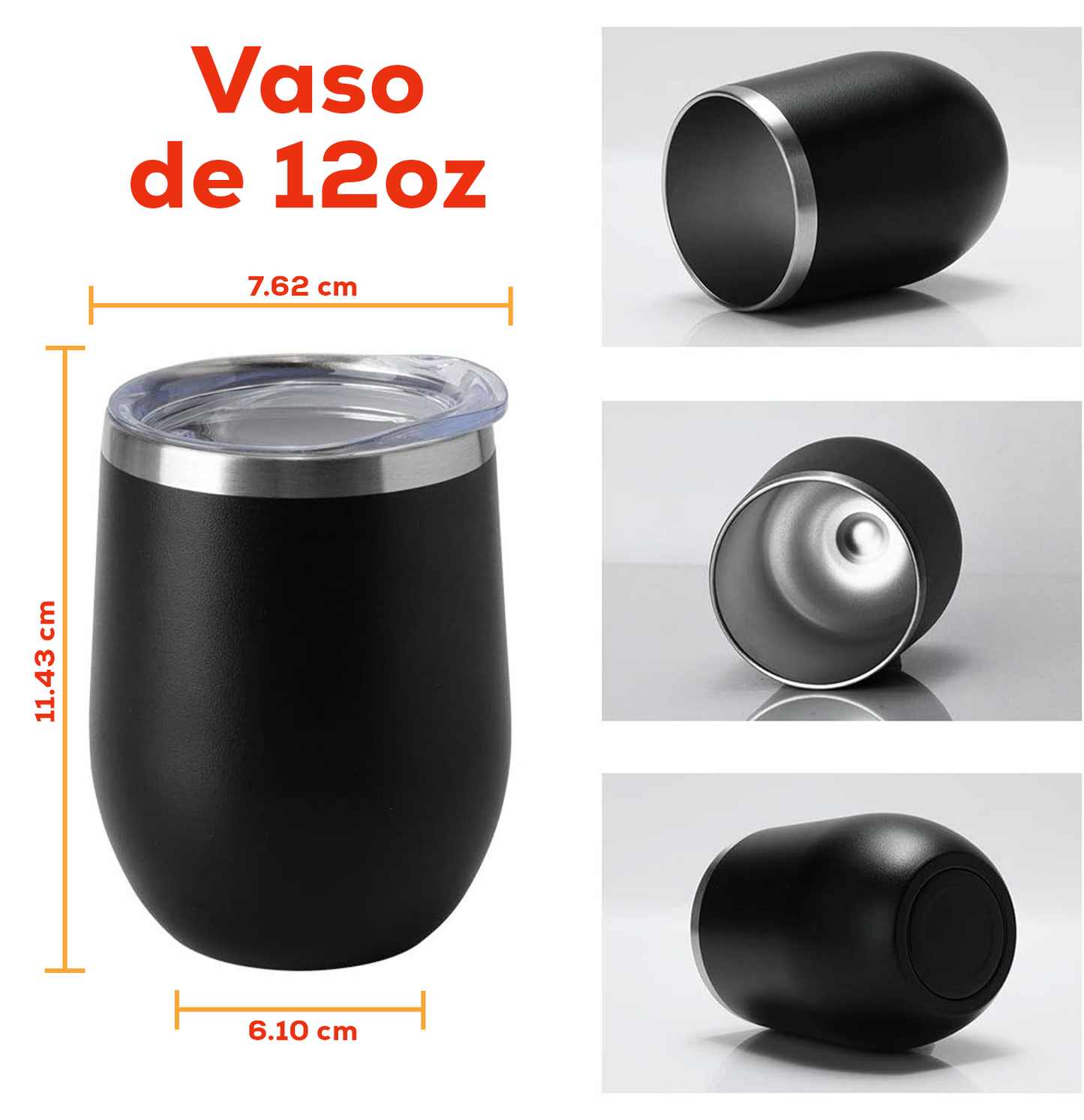 Vaso Tumbler Térmico Americano de Acero Inoxidable de 12 oz
