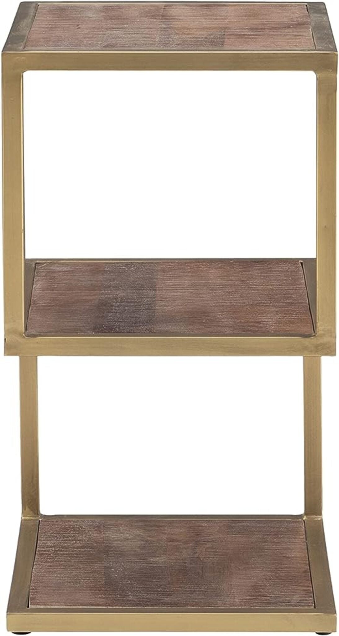 Mesa lateral de madera Americana marca Powell de mango con borde de metal dorado