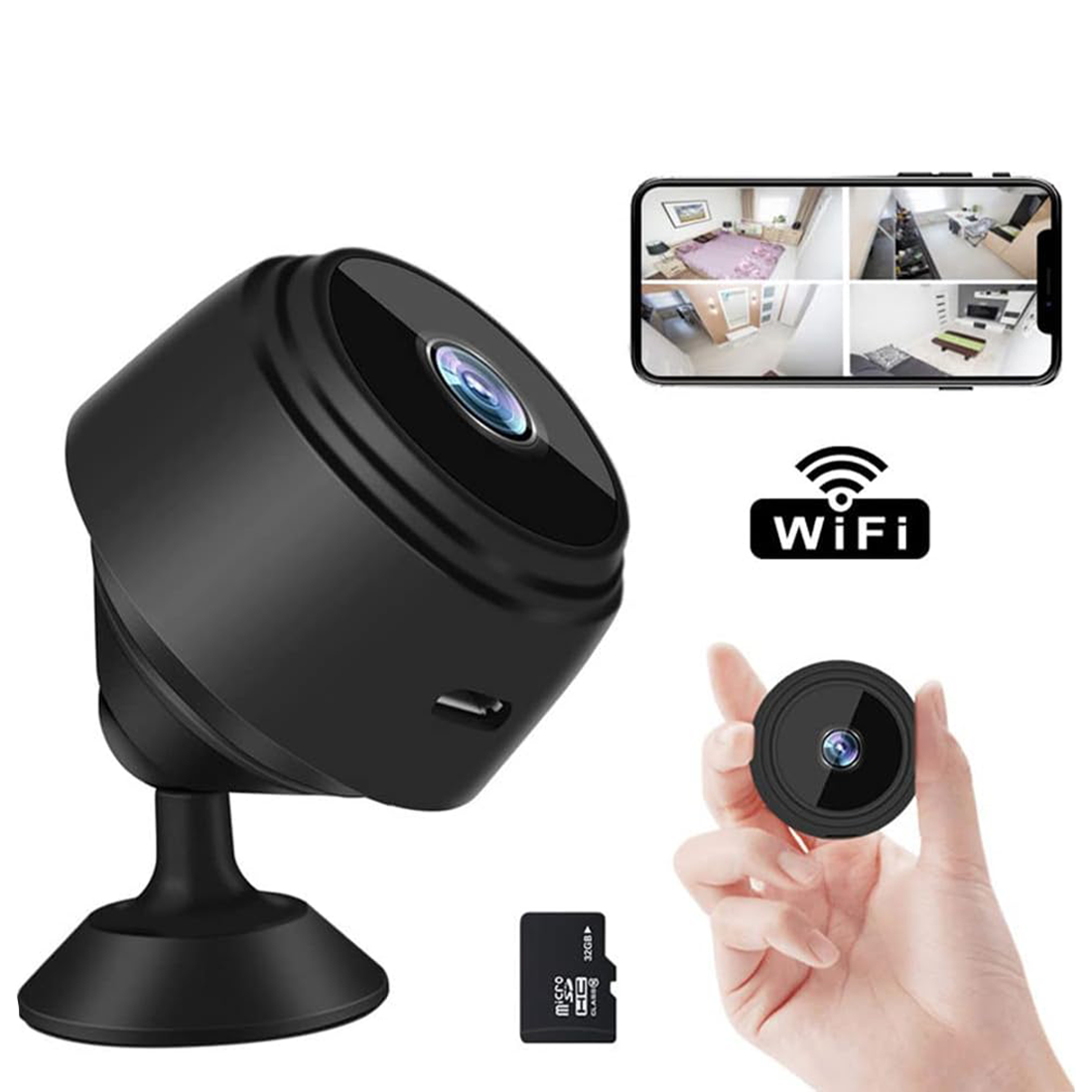 Mini Cámara WiFi 1080p HD Americana en Negro