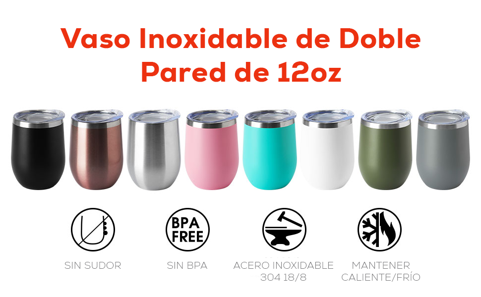 Vaso Tumbler Térmico Americano de Acero Inoxidable de 12 oz