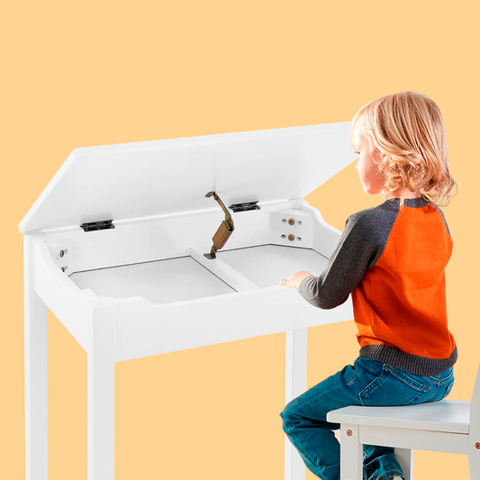 Escritorio para niños Americano con tapa elevable de madera en blanco